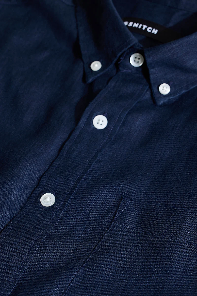 SNITCH Elementary Stone Blue Plain 100% Linen Shirt