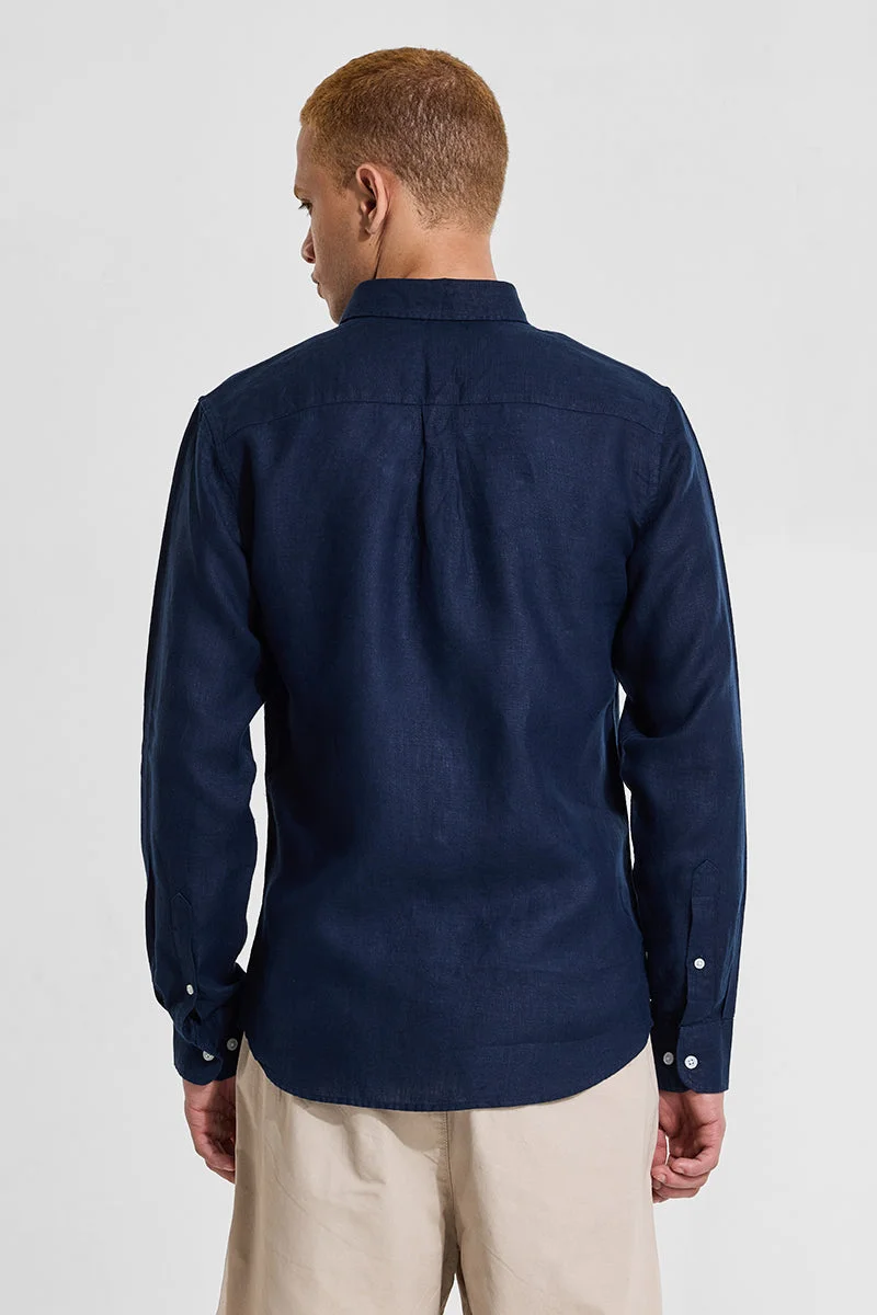 SNITCH Blue Elementary Stone Blue Plain 100% Linen Shirt for Men | Best Price UAE