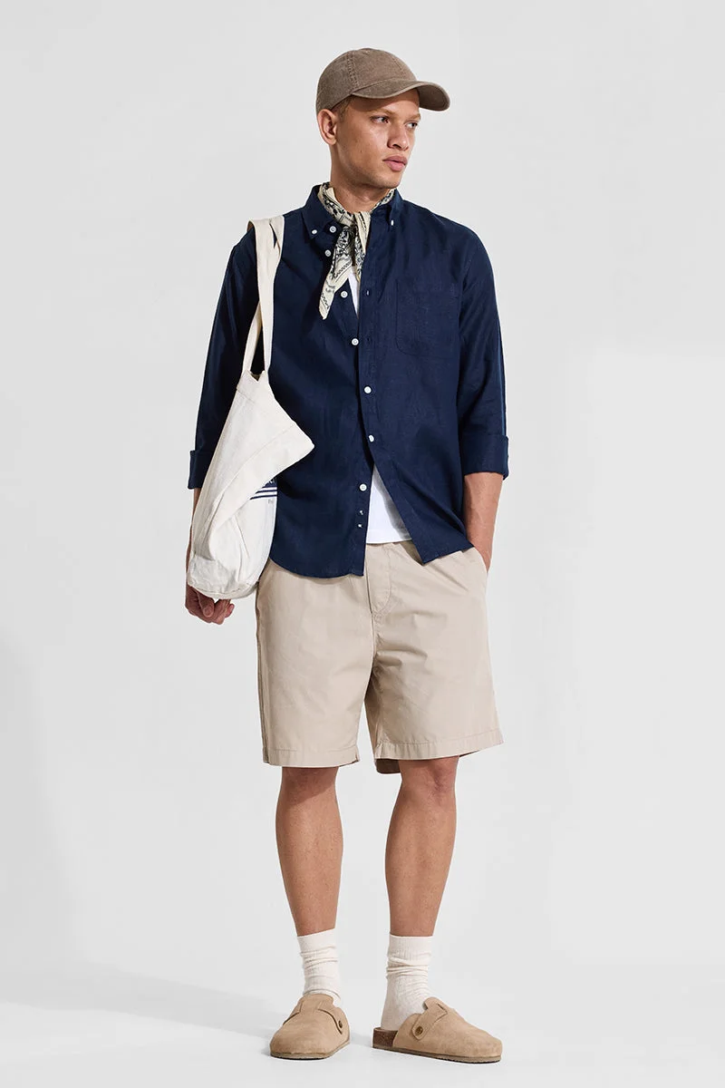 SNITCH Blue Elementary Stone Blue Plain 100% Linen Shirt for Men | Best Price UAE
