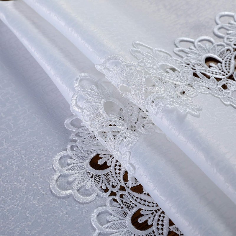MONKDECOR OF Rectangle Tablecloth Lace Rustic Macrame Embroidered Table Cloths for Decor Farmhouse Kitchen Home Ivory Size60x108 Inches - Image 5