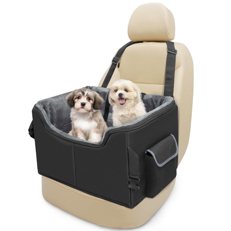 INFANZIA Dog Booster Car Seat for Small Medium Dogs, Elevated Pet Car Seats with Safety Leash for Pets Under 45Lbs, Washable Lookout Puppy Travel Seat with Storage Pockets (Medium, Black) - Image 1