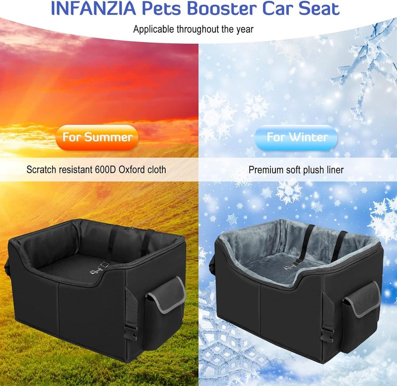 INFANZIA Dog Booster Car Seat for Small Medium Dogs, Elevated Pet Car Seats with Safety Leash for Pets Under 45Lbs, Washable Lookout Puppy Travel Seat with Storage Pockets (Medium, Black) - Image 5