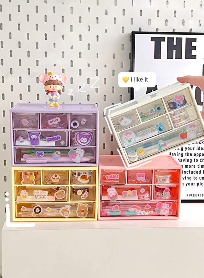 أوكيوز صندوق تخزين مستحضرات التجميل شفاف وشفاف مع درج لتخزين الأدوات المكتبية وإكسسوارات الشعر والمجوهرات باللون الأصفر - Image 4