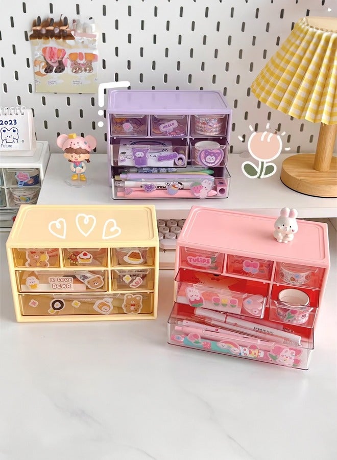 أوكيوز صندوق تخزين مستحضرات التجميل شفاف وشفاف مع درج لتخزين الأدوات المكتبية وإكسسوارات الشعر والمجوهرات باللون الأصفر - Image 2