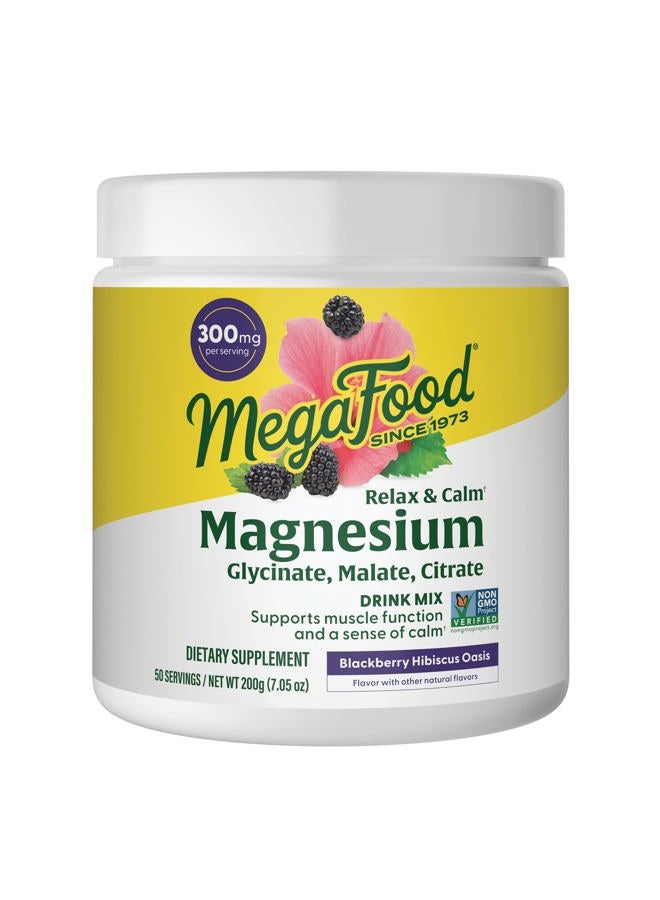 MegaFood Relax + Calm Magnesium Powder - Highly Absorbable Magnesium Glycinate, Magnesium Citrate & Magnesium Malate - Without 9 Food Allergens - Blackberry Hibiscus Oasis - 7.05 Oz (50 Servings) - Image 1