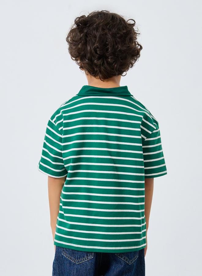 Styli Boys Dark Green Striped Polo T-Shirt - Image 4
