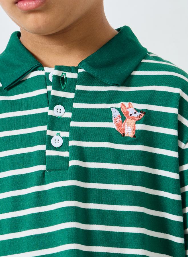 Styli Boys Dark Green Striped Polo T-Shirt - Image 3