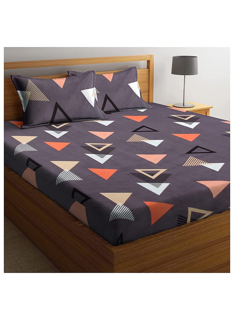 RVANS CREATIONS - Rvans Creations Elastic Fitted Glace Cotton All Around Printed Full Length Single Bedsheet With One Pillow Covers48X72X6 Geomatric Yellow - Image 1