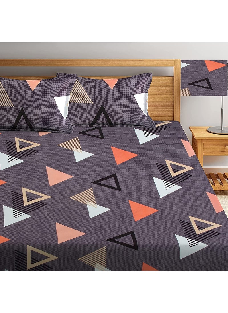 RVANS CREATIONS - Rvans Creations Elastic Fitted Glace Cotton All Around Printed Full Length Single Bedsheet With One Pillow Covers48X72X6 Geomatric Yellow - Image 1
