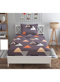 RVANS CREATIONS Rvans Creations Elastic Fitted Glace Cotton All Around Printed Full Length Single Bedsheet With One Pillow Covers48X72X6 Geomatric Yellow  - Image 1