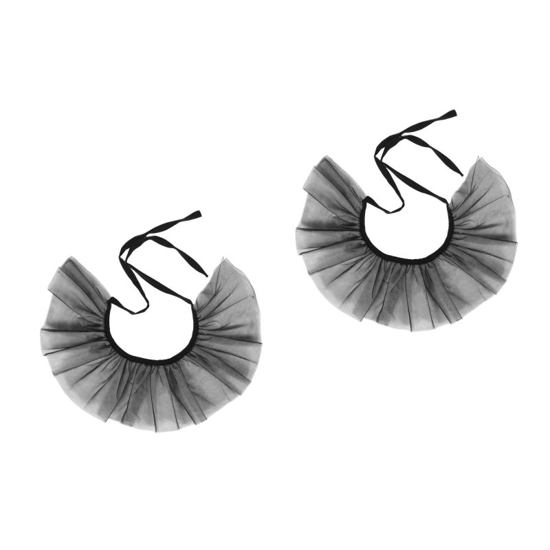 2pcs Retro Mesh Clown Neck Collar Black And White Tulle Layered Fake Collar Detachable Costume Accessory For Cosplay And Parties - Image 1