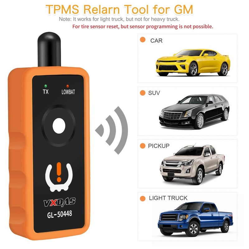 VXDAS أداة إعادة تعلم TPMS VXDAS GL50448 متوافقة مع GM شيفروليه أداة إعادة تعيين وتنشيط مستشعر ضغط الإطارات OECT5 لمركبات GMBuickChevroletCadillacNissanSeries إصدار 2024 - Image 2
