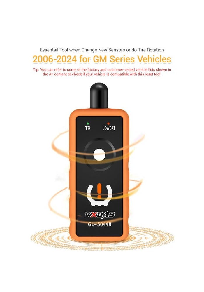 VXDAS أداة إعادة تعلم TPMS VXDAS GL50448 متوافقة مع GM شيفروليه أداة إعادة تعيين وتنشيط مستشعر ضغط الإطارات OECT5 لمركبات GMBuickChevroletCadillacNissanSeries إصدار 2024 - Image 3