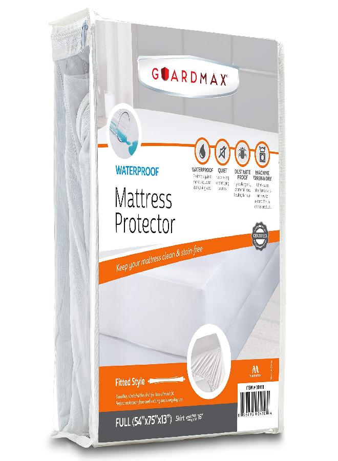 Guardmax Waterproof Mattress Protector Cover - Fitted, Soft and Noiseless - Ideal for Futon Mattresses - Full/Double Size (54x75) - Skirt Stretches to 16 - Image 1