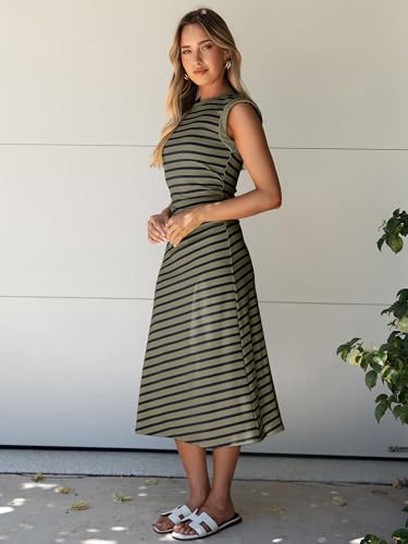 Glamaker Women Summer Tshirt Midi Dress Soft A Line Cap Sleeve Casual Sun Dress for Work Beach Vacation(Army Green S) - Image 4