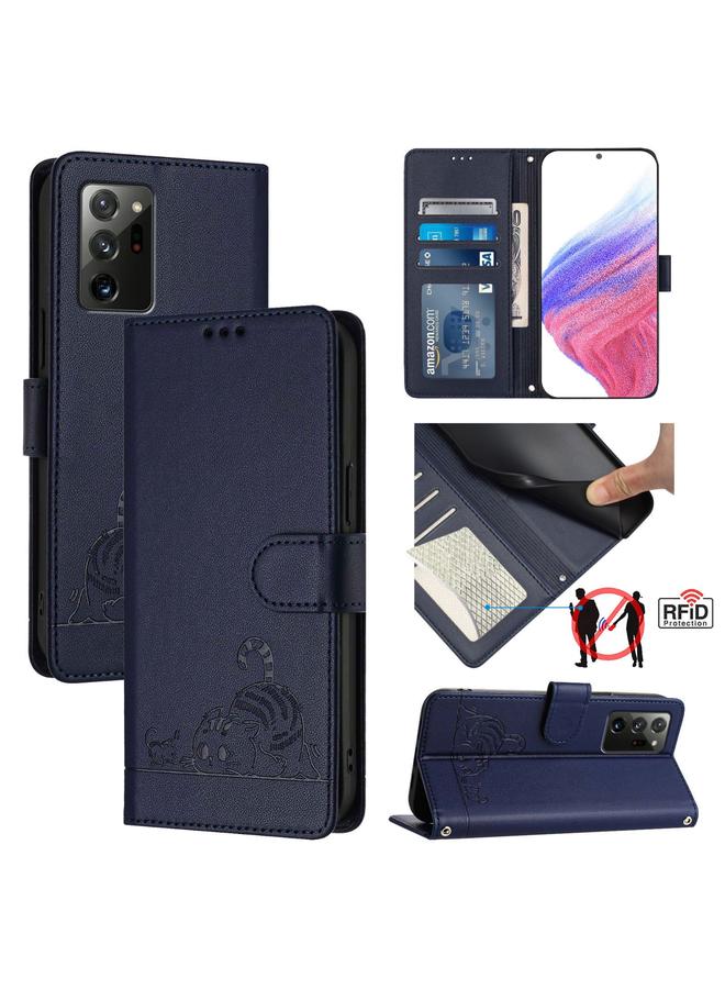 S-TOP Case For Samsung Galaxy Note20 Cat Rat Embossed Pattern RFID Leather Phone Case with Lanyard - Image 1