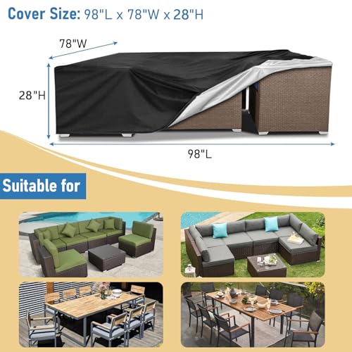AKEfit Patio Furniture Covers500D Heavy Duty Waterproof for Outdoor Square and Retangle Patio Table and Chair CoversBlack 98L x 78W x 28H - Image 3