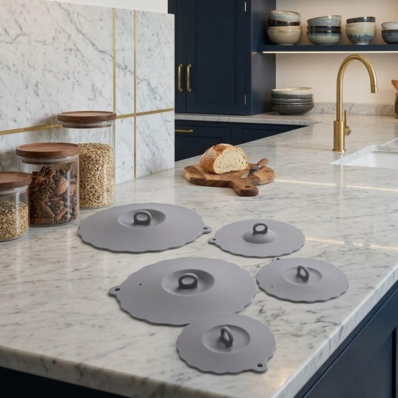 Silicone Food Vacuum Lids Set (5 Pieces, Multiple Sizes) - Reusable Lids - Microwave and Dishwasher Safe (Grey) - Image 2