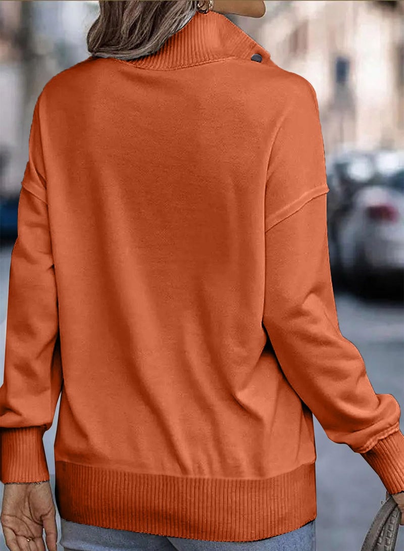 Shein SHEWIN Womens Sweatshirt Casual Long Sleeve Lightweight Sweatshirts Loose Button V Neck Pullover Tops Fall Clothes for Women 2025,US 12-14(L),Orange - Image 4