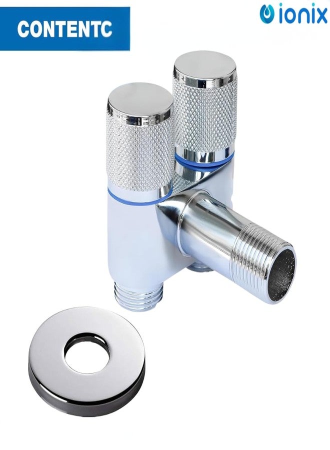 IONIX 2 Way Angle Cock Wall Mount | 2-in-1 Angle Valve with Wall Flange Two Out Water Cleaning Sprayer Angle cock with Flange Brass Chrome Finish for Bathroom Wash Basin Toilet (SILVER) - Image 3