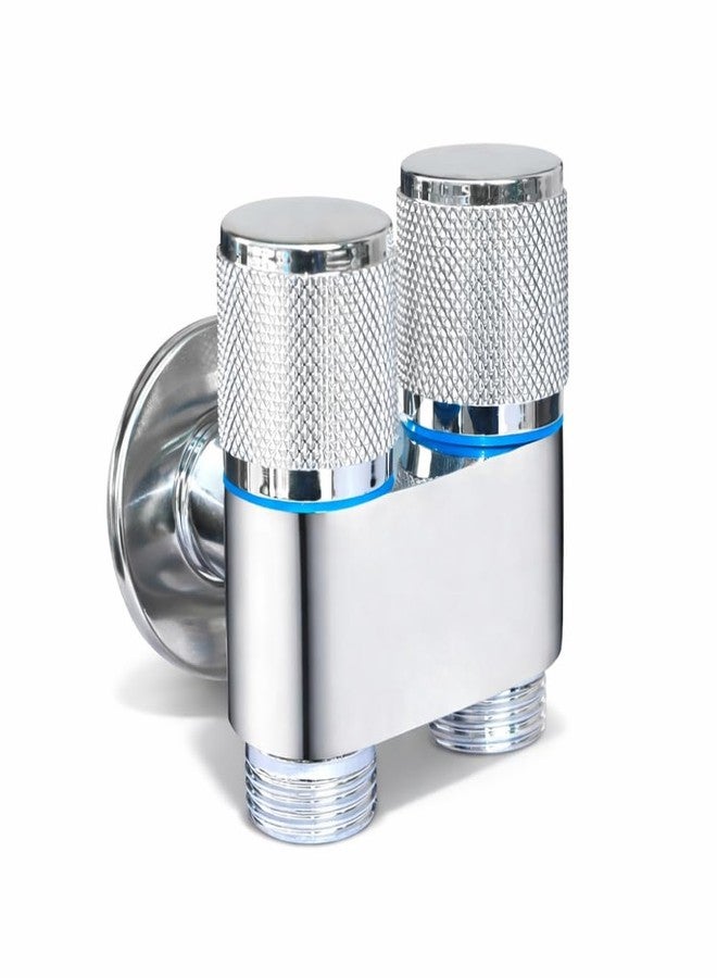 IONIX 2 Way Angle Cock Wall Mount | 2-in-1 Angle Valve with Wall Flange Two Out Water Cleaning Sprayer Angle cock with Flange Brass Chrome Finish for Bathroom Wash Basin Toilet (SILVER) - Image 1