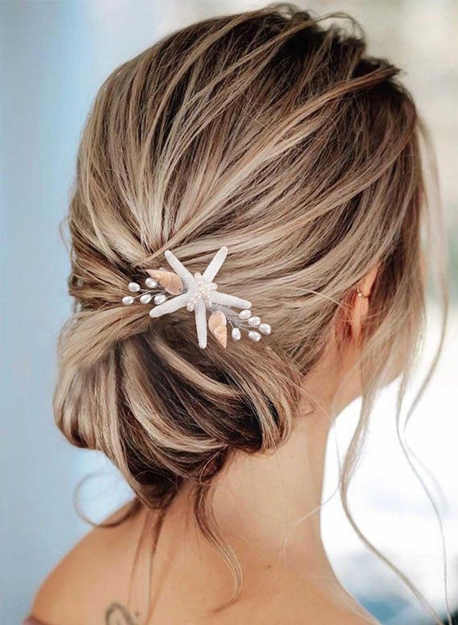 Gorais Starfish Beach Wedding Hair Clip Silver Pearl Bridal Hair Piece Conch Hair Decoration Hair Accessories for Bride and Flower Girls (Pack of 1) - Image 1