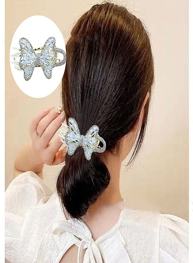 Sinide Rhinestone Bow-Knot Hair Claw Clips, Womens Zircon Curved No Slip Hair Clip, Sparkling Diamond Large Hair Jaw Clip Crystal Hair Clamps Glitter Hair Comb Claw for Women Girls Thick Long Hair - Image 5