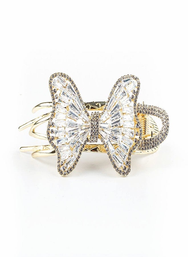 Sinide Rhinestone Bow-Knot Hair Claw Clips, Womens Zircon Curved No Slip Hair Clip, Sparkling Diamond Large Hair Jaw Clip Crystal Hair Clamps Glitter Hair Comb Claw for Women Girls Thick Long Hair - Image 1