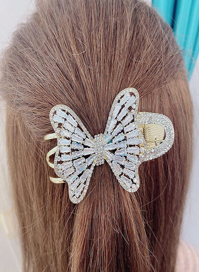 Sinide Rhinestone Bow-Knot Hair Claw Clips, Womens Zircon Curved No Slip Hair Clip, Sparkling Diamond Large Hair Jaw Clip Crystal Hair Clamps Glitter Hair Comb Claw for Women Girls Thick Long Hair - Image 4