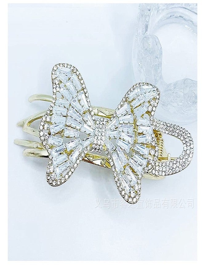 Sinide Rhinestone Bow-Knot Hair Claw Clips, Womens Zircon Curved No Slip Hair Clip, Sparkling Diamond Large Hair Jaw Clip Crystal Hair Clamps Glitter Hair Comb Claw for Women Girls Thick Long Hair - Image 2