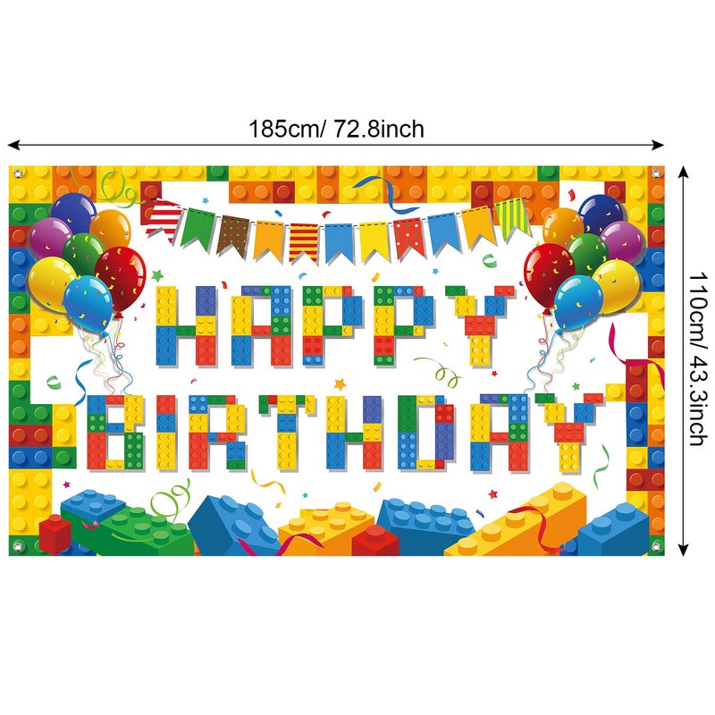 Tatuo Building Block Birthday Banner Building Blocks Party Backdrop Banner Photography Background for Birthday Party Decoration, 72.8 x 43.3 Inch - Image 2