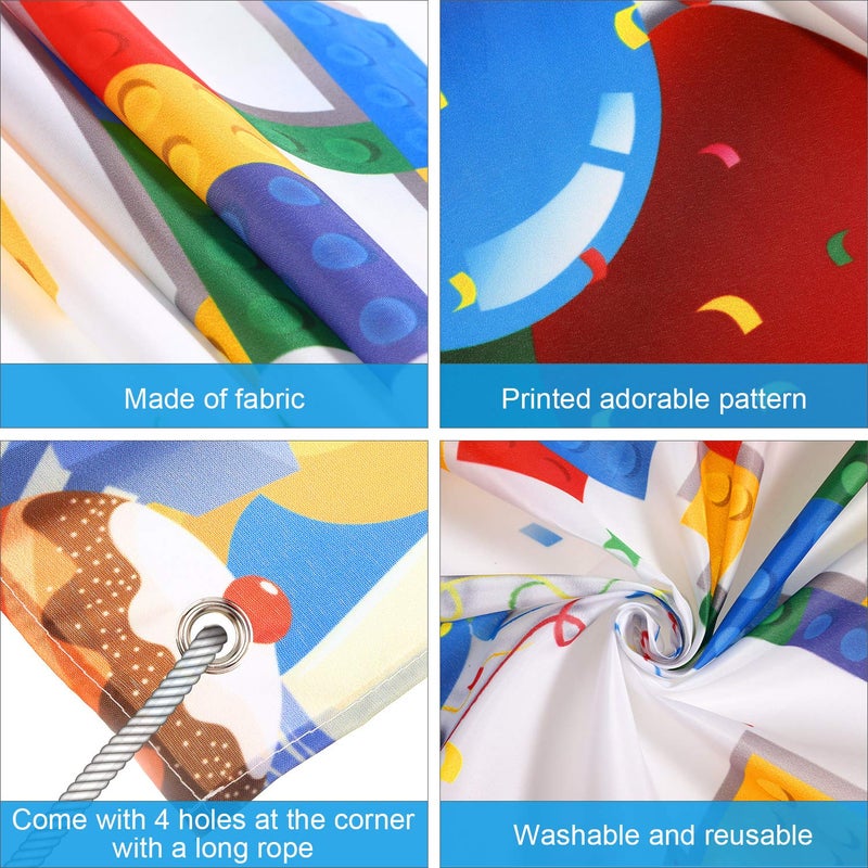 Tatuo Building Block Birthday Banner Building Blocks Party Backdrop Banner Photography Background for Birthday Party Decoration, 72.8 x 43.3 Inch - Image 3