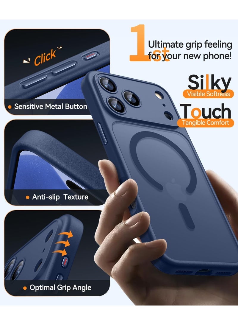 ESCASE Magnetic Cover for iPhone 17 Pro Max 6.9 Inch, MagSafe Compatible, Full Camera Protection, Translucent Matte Slim Protective Shockproof Case, Blue - Image 5