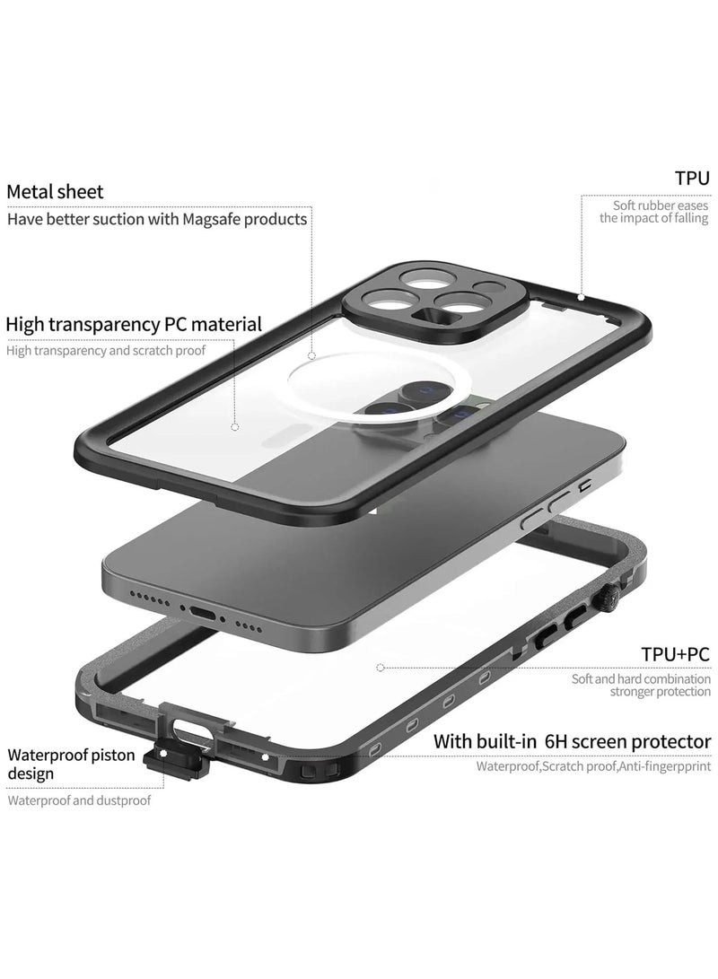 IP68 Waterproof Case for IPhone 16 Pro Max (2024),Clear Magnetic Anti-fall Frosted Phone Case,Sealed Anti-yellowing Protective Cover Suitable for Swimming  Diving  - Image 2