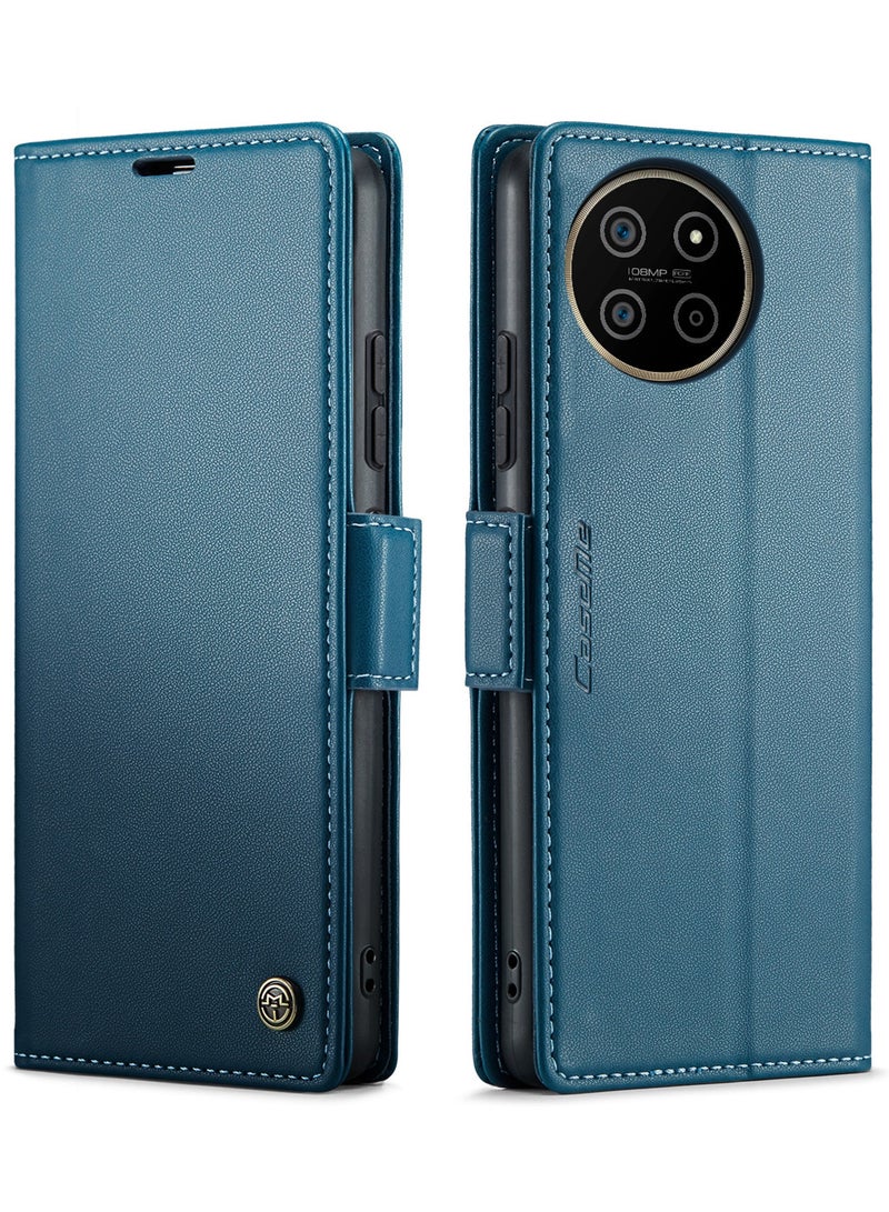 CaseMe Phone Case Luxury PU Leather Design Anti Fingerprint 023 Flip Cover Card Slot Holder Cover For Realme 11 4G (Blue) - Image 2