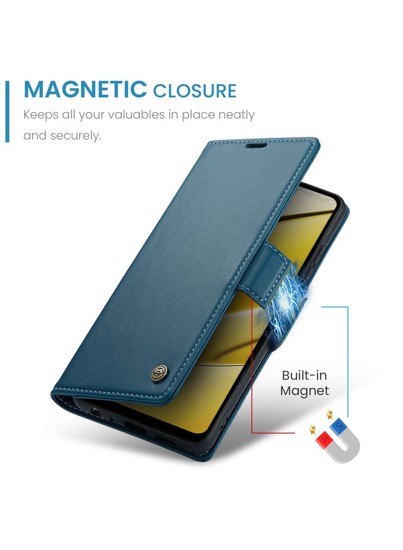 CaseMe Phone Case Luxury PU Leather Design Anti Fingerprint 023 Flip Cover Card Slot Holder Cover For Realme 11 4G (Blue) - Image 3
