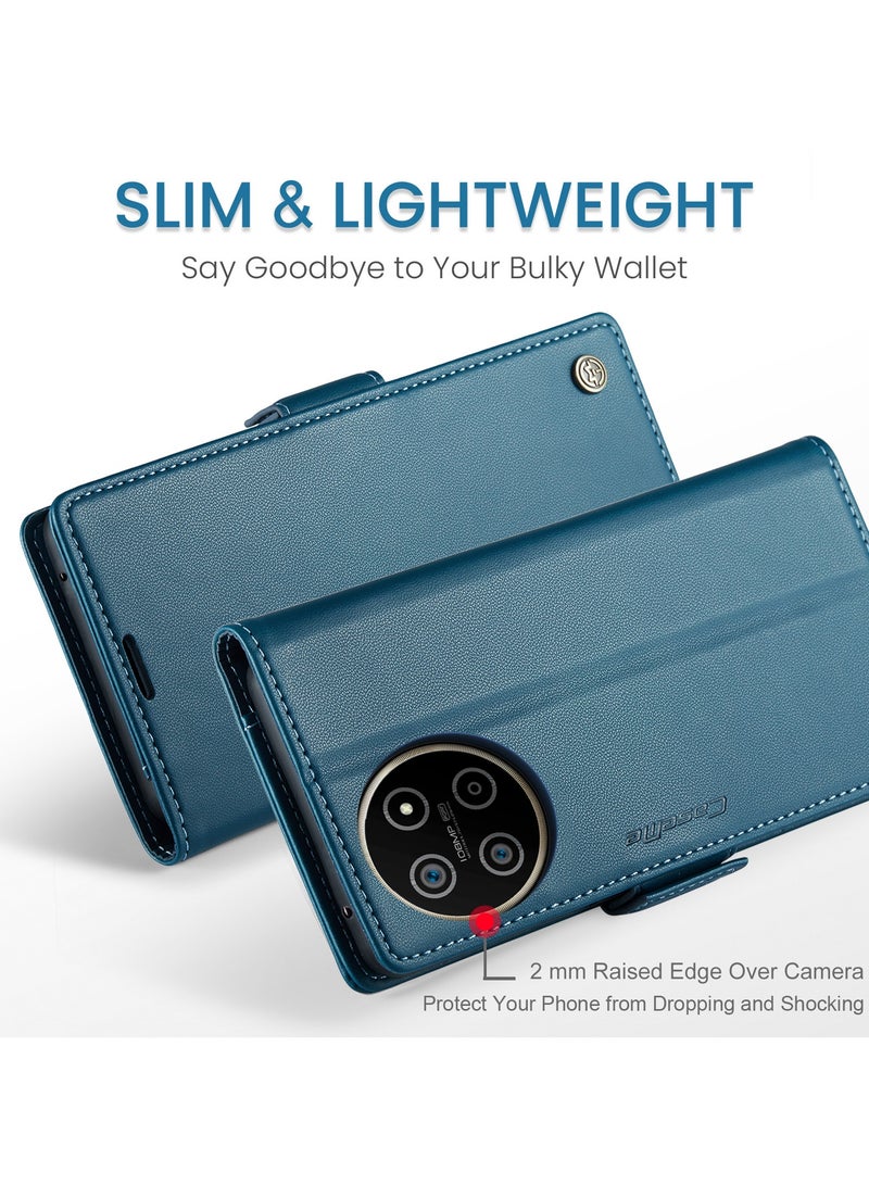 CaseMe Phone Case Luxury PU Leather Design Anti Fingerprint 023 Flip Cover Card Slot Holder Cover For Realme 11 4G (Blue) - Image 4