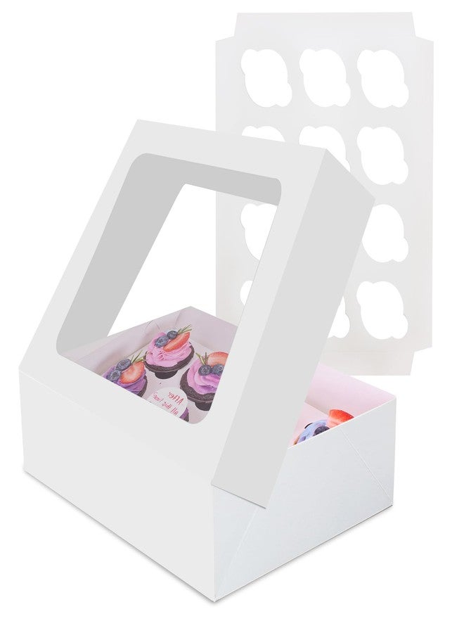CHOUNYEE 6 Packs Cupcake Boxes, 13x10x3.5 Inch White 12 Count Cupcake Containers with Clear Window, Auto-Pop Up Cupcake Carrier with Inserts for Cup Cake, Cupcake Holder for Muffin, Cookies and Pastry - Image 1