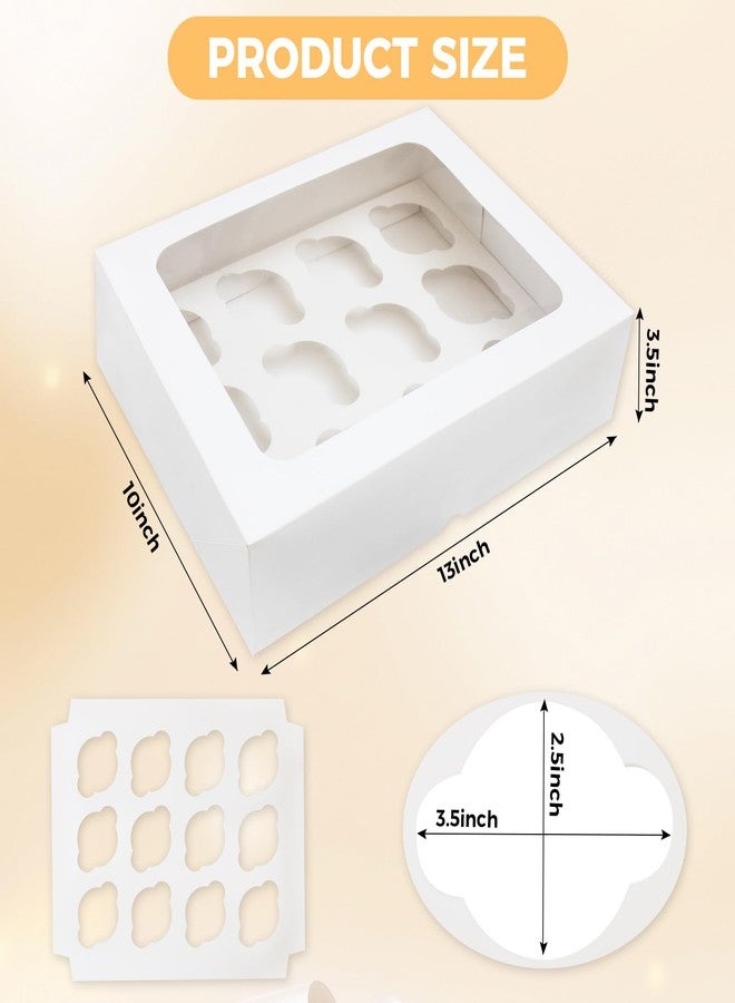 CHOUNYEE 6 Packs Cupcake Boxes, 13x10x3.5 Inch White 12 Count Cupcake Containers with Clear Window, Auto-Pop Up Cupcake Carrier with Inserts for Cup Cake, Cupcake Holder for Muffin, Cookies and Pastry - Image 2