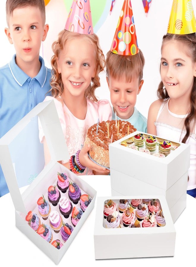 CHOUNYEE 6 Packs Cupcake Boxes, 13x10x3.5 Inch White 12 Count Cupcake Containers with Clear Window, Auto-Pop Up Cupcake Carrier with Inserts for Cup Cake, Cupcake Holder for Muffin, Cookies and Pastry - Image 5