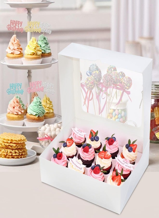 CHOUNYEE 6 Packs Cupcake Boxes, 13x10x3.5 Inch White 12 Count Cupcake Containers with Clear Window, Auto-Pop Up Cupcake Carrier with Inserts for Cup Cake, Cupcake Holder for Muffin, Cookies and Pastry - Image 3