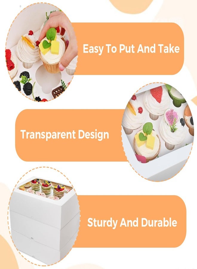 CHOUNYEE 6 Packs Cupcake Boxes, 13x10x3.5 Inch White 12 Count Cupcake Containers with Clear Window, Auto-Pop Up Cupcake Carrier with Inserts for Cup Cake, Cupcake Holder for Muffin, Cookies and Pastry - Image 4