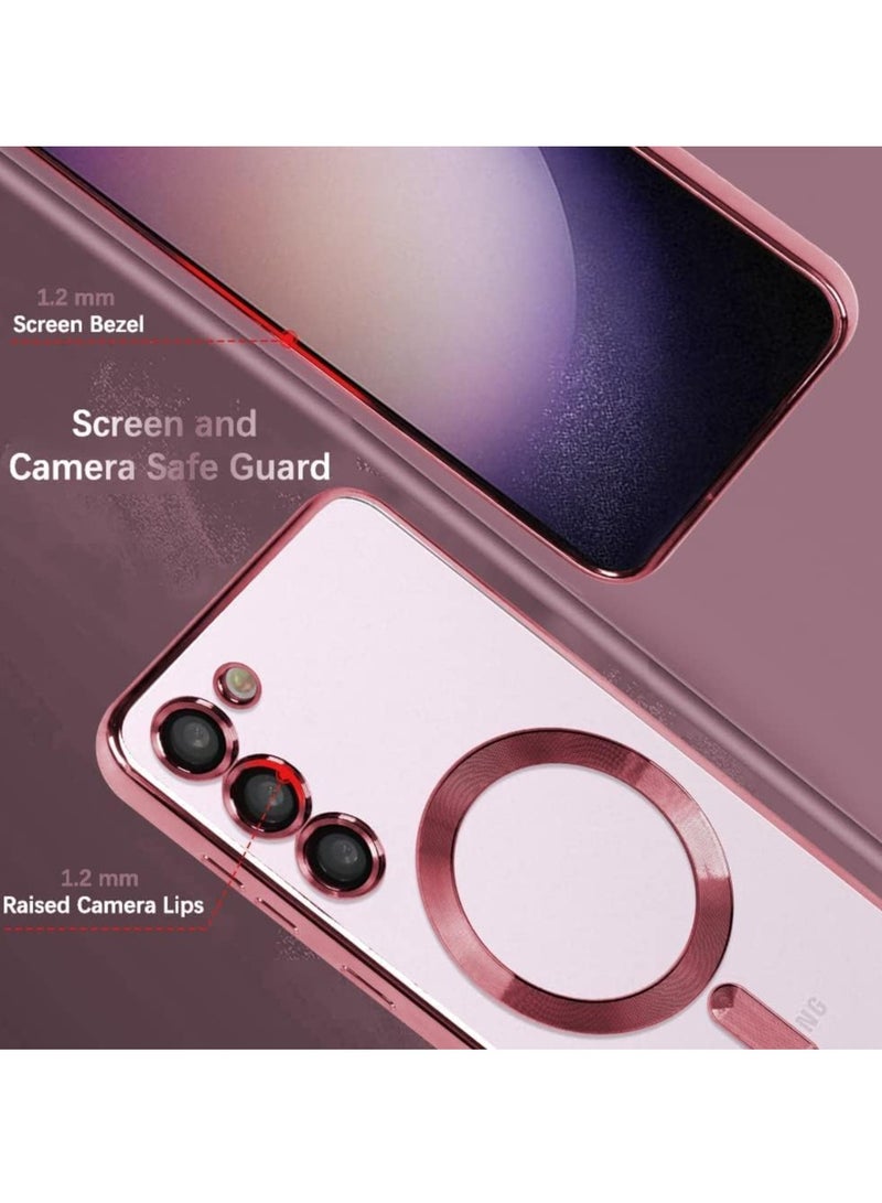 MIGOFAST Galaxy S24 Magnetic Case Compatible with MagSafe  Luxury Plating Design Galaxy S24 Case with Camera Lens Protector Soft TPU Bumper for Samsung Galaxy S24 Rose Pink - Image 3