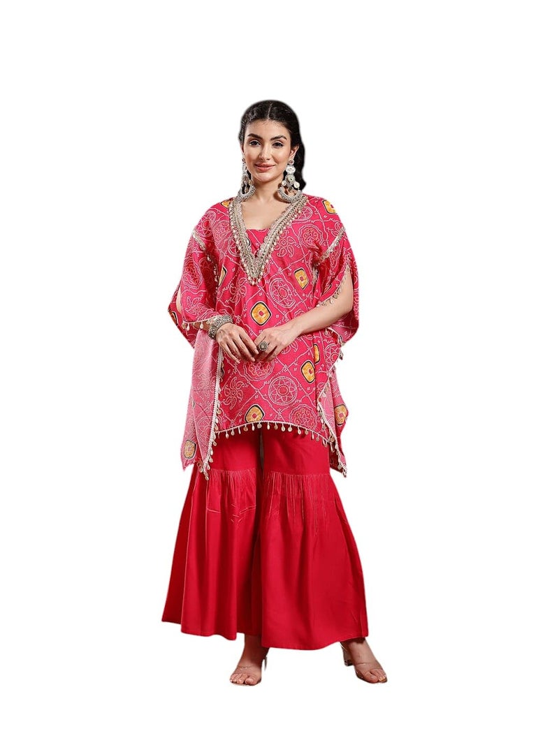 Stylum Women's Pink Bandhej Printed Crepe Kaftan Sharara Set - Image 1