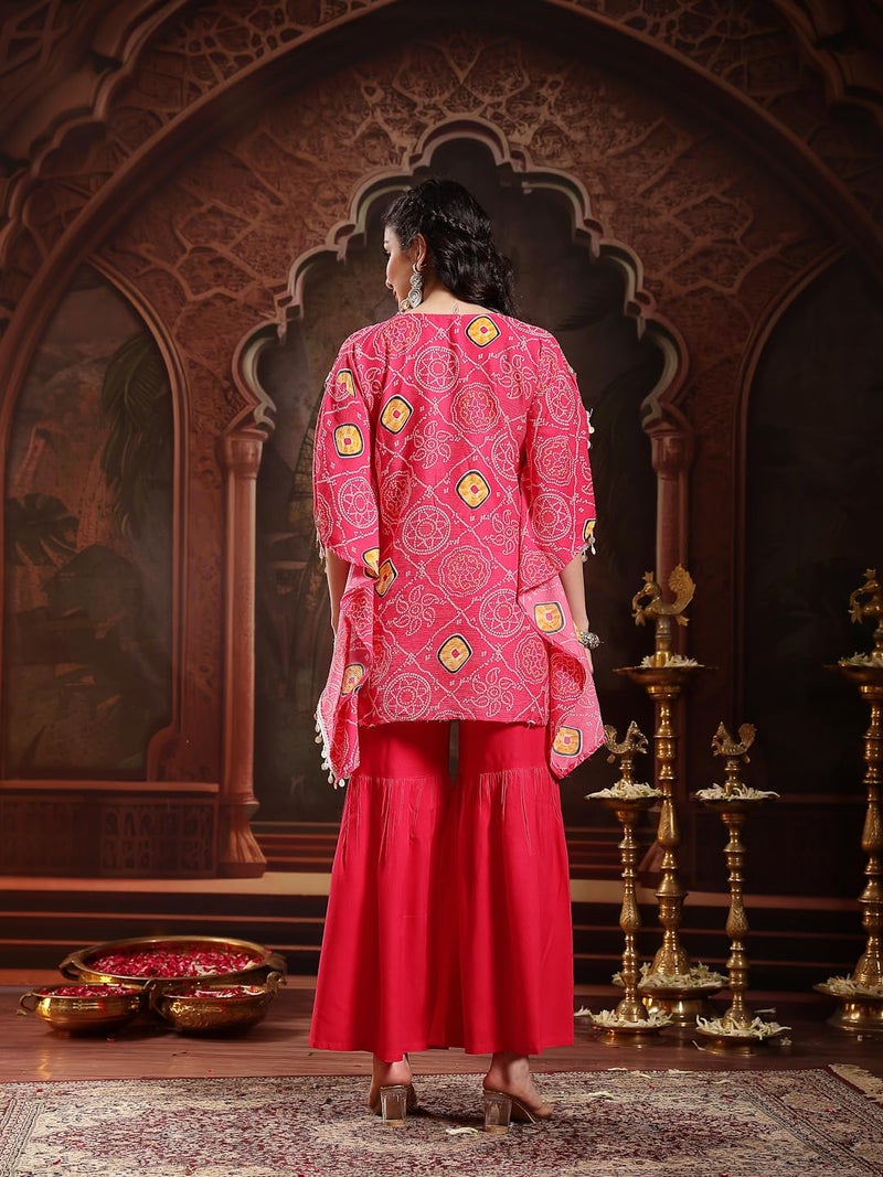Stylum Women's Pink Bandhej Printed Crepe Kaftan Sharara Set - Image 2