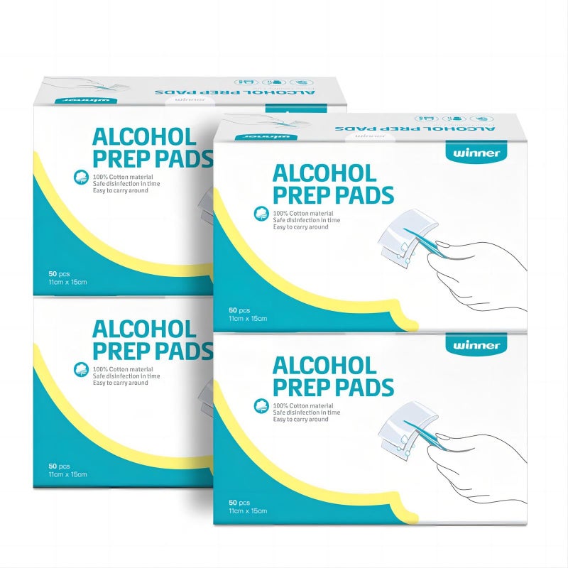 Winner Alcohol Wipes Individually Wrapped, 6" x 4" Large Prep Pads with 70% Isopropyl Alcohol, Essential for First Aid, Home and Laboratories, 4-Ply, 200 Count