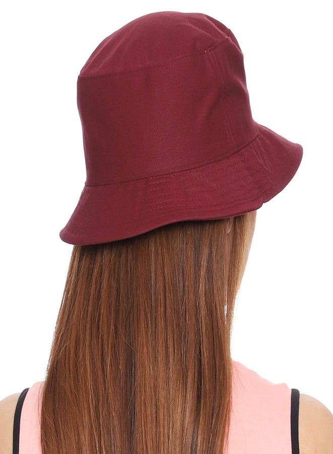 PrimeBox Unisex 100% Cotton Foldable Bucket Beach Sun Hat for Men Women Hat (Black Maroon) - Image 3