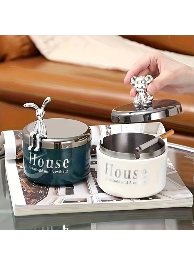 سلة سجائر من الفولاذ المقاوم للصدأ بدون دخان مع قاعدة أرنب جالسة باللون الأخضر للاستخدام الداخلي والخارجي - Image 2