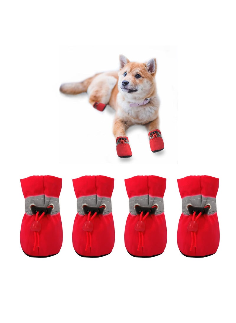 KASTWAVE 2 Pack Dog Shoes for Small Dogs, Anti-Slip Dogs Boots Paw Protector for Winter Snowy Day, Summer Hot Pavement Dog Booties with Reflective Straps, Cat Dog Shoe for Indoor Hardfloors (Red) - Image 1
