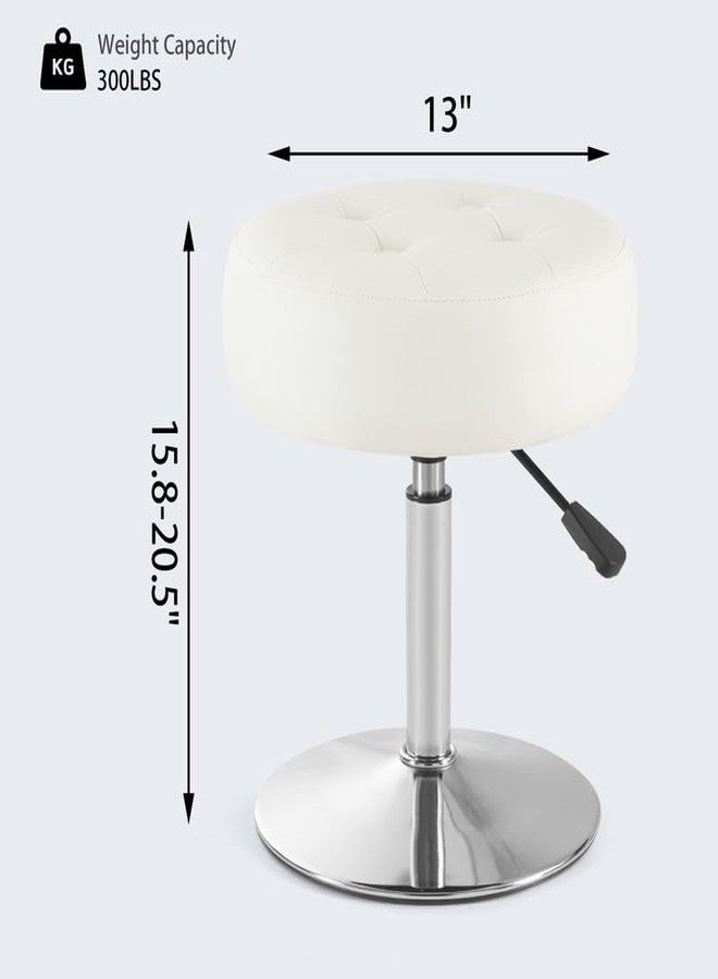 Gitrah White Vanity Chair for Makeup Room Round Ottoman Tufted PU Leather Makeup Chair Vanity Stools for Bathroom Height Adjustable 360 Swivel - Image 5